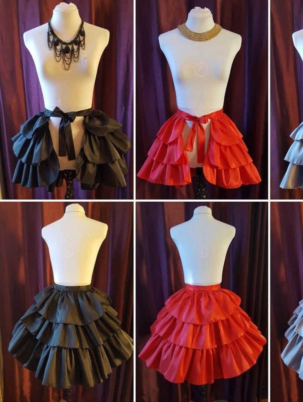 Tiered Ruffle Mini Skirt - Red, Black, Gray